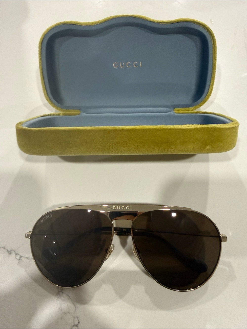 Gucci Gold Frame Sunglasses with Brown Lenses